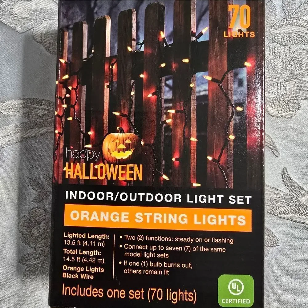 Bundle of 2 Halloween Orange String Lights 140 Lights Total Indoor/Outdoor New